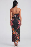 Load image into Gallery viewer, Champagne Floral Halter Ruched Sheath Maxi Beach Formal Dress