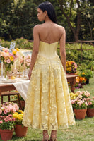 Load image into Gallery viewer, Yellow Basque Waist Butter Floral Long Corset Formal Dress