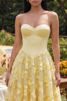 Load image into Gallery viewer, Yellow Basque Waist Butter Floral Long Corset Formal Dress