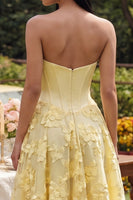 Load image into Gallery viewer, Yellow Basque Waist Butter Floral Long Corset Formal Dress