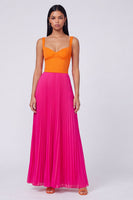 Load image into Gallery viewer, Orange and Fuchsia Color Block Patchwork A Line Long Formal Dress with Pleats