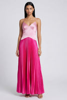 Load image into Gallery viewer, Pink and Fuchsia Patchwork Basque Wasit Color Block Long Formal Dress with Pleats