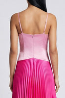 Load image into Gallery viewer, Pink and Fuchsia Patchwork Basque Wasit Color Block Long Formal Dress with Pleats
