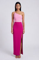 Load image into Gallery viewer, Pink and Fuchsia Color Block Patchwork Sheath Long Formal Dress with Slit