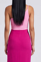 Load image into Gallery viewer, Pink and Fuchsia Color Block Patchwork Sheath Long Formal Dress with Slit