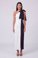 Load image into Gallery viewer, Fuchsia and Red Patchwork Color Block Sheath Long Formal Dress with Bow