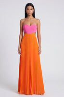 Load image into Gallery viewer, Pink and Orange Empire Waist Color Block Patchwork Long Pleated Formal Dress