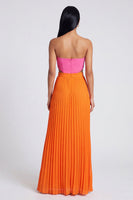 Load image into Gallery viewer, Pink and Orange Empire Waist Color Block Patchwork Long Pleated Formal Dress