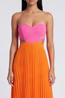 Load image into Gallery viewer, Pink and Orange Empire Waist Color Block Patchwork Long Pleated Formal Dress