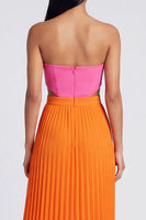 Load image into Gallery viewer, Pink and Orange Empire Waist Color Block Patchwork Long Pleated Formal Dress