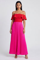 Load image into Gallery viewer, Fuchsia and Red A Line Long Color Block Patchwork Formal Dress with Pleats