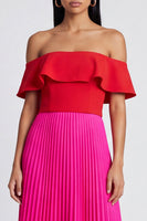 Load image into Gallery viewer, Fuchsia and Red A Line Long Color Block Patchwork Formal Dress with Pleats