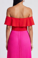 Load image into Gallery viewer, Fuchsia and Red A Line Long Color Block Patchwork Formal Dress with Pleats