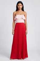Load image into Gallery viewer, Pink and Red Color Block Patchwork A Line Long Formal Dress with Pleats