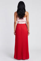 Load image into Gallery viewer, Pink and Red Color Block Patchwork A Line Long Formal Dress with Pleats