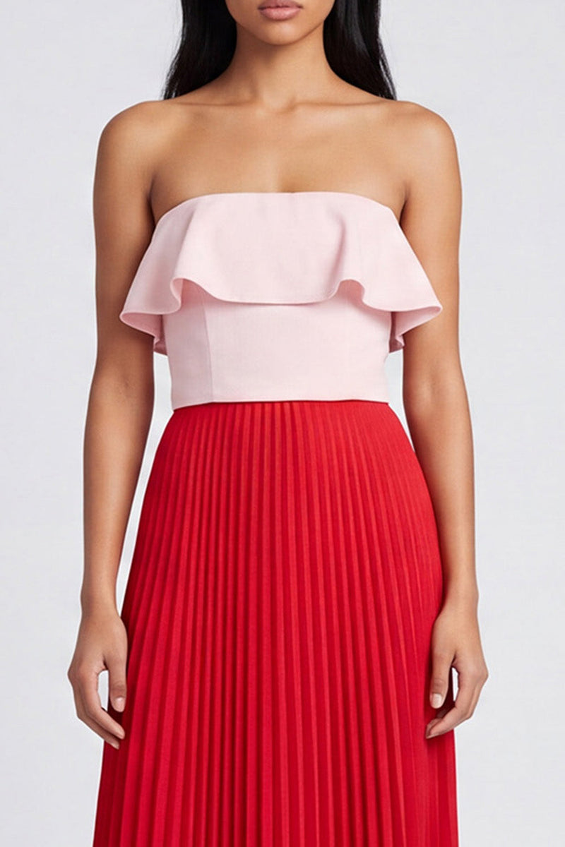 Load image into Gallery viewer, Pink and Red Color Block Patchwork A Line Long Formal Dress with Pleats