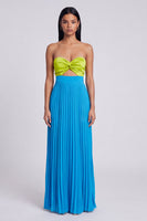 Load image into Gallery viewer, Green and Blue Empire Waist Color Block Patchwork Long Formal Dress