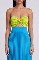 Load image into Gallery viewer, Green and Blue Empire Waist Color Block Patchwork Long Formal Dress
