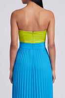 Load image into Gallery viewer, Green and Blue Empire Waist Color Block Patchwork Long Formal Dress