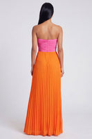 Load image into Gallery viewer, Pink and Orange Empire Waist Color Block Patchwork Long Formal Dress