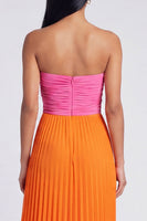 Load image into Gallery viewer, Pink and Orange Empire Waist Color Block Patchwork Long Formal Dress