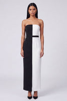Load image into Gallery viewer, Black and White Strapless Sheath Color Block Patchwork Long Formal Dress
