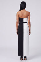 Load image into Gallery viewer, Black and White Strapless Sheath Color Block Patchwork Long Formal Dress