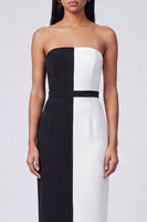 Load image into Gallery viewer, Black and White Strapless Sheath Color Block Patchwork Long Formal Dress