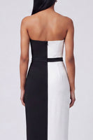 Load image into Gallery viewer, Black and White Strapless Sheath Color Block Patchwork Long Formal Dress