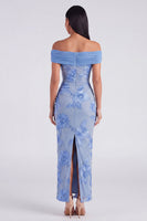 Load image into Gallery viewer, Blue Floral Off the Shoulder Mermaid Maxi Formal Dress with Back Slit