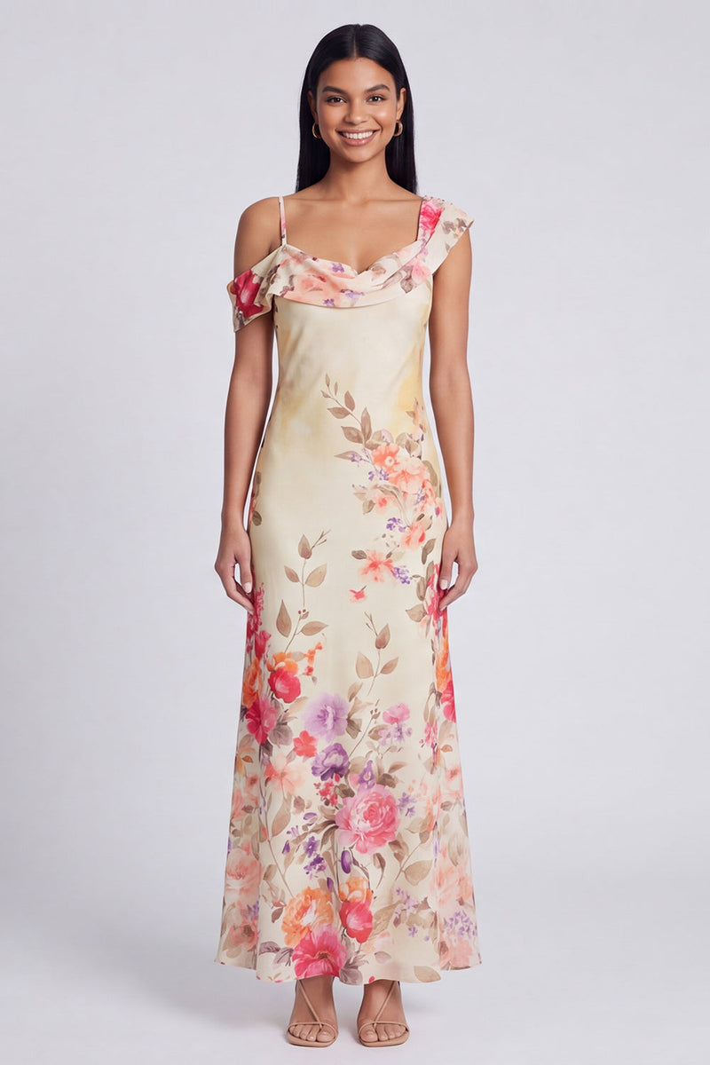 Load image into Gallery viewer, Ivory Floral Mermaid One Shoulder Maxi Formal Dress