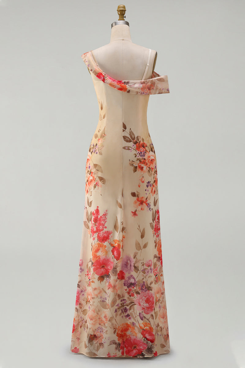 Load image into Gallery viewer, Ivory Floral Mermaid One Shoulder Maxi Formal Dress