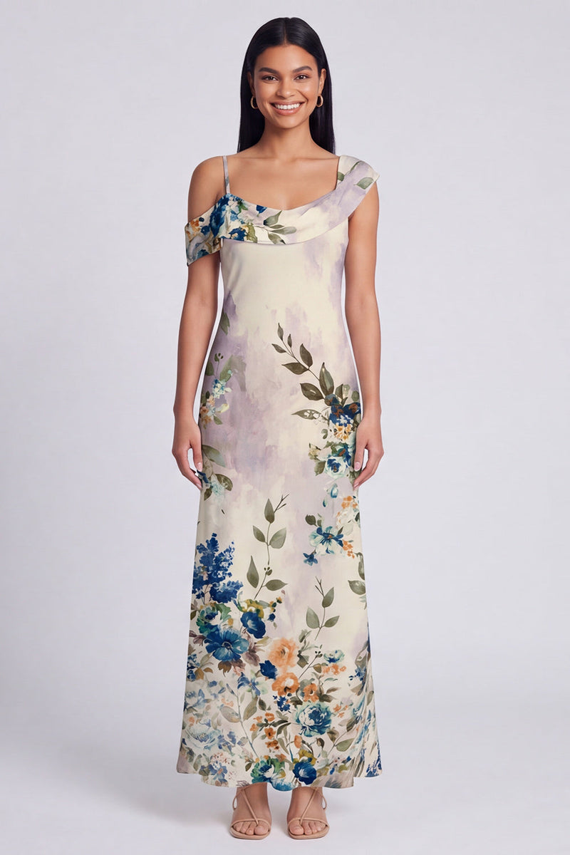 Load image into Gallery viewer, Ivory Floral Mermaid One Shoulder Maxi Formal Dress
