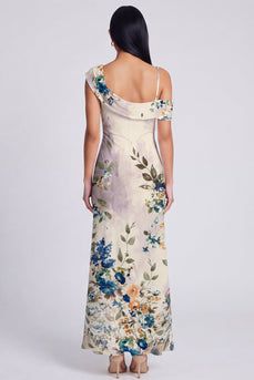 Ivory Floral Mermaid One Shoulder Maxi Formal Dress