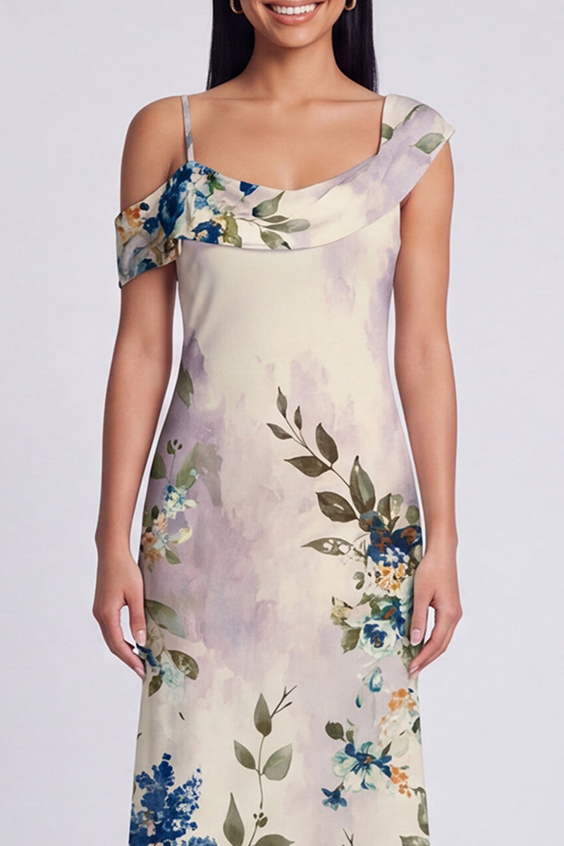 Load image into Gallery viewer, Ivory Floral Mermaid One Shoulder Maxi Formal Dress