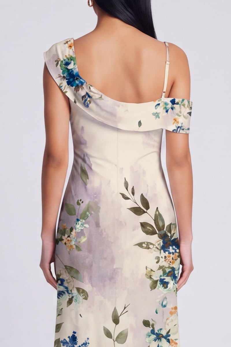 Load image into Gallery viewer, Ivory Floral Mermaid One Shoulder Maxi Formal Dress