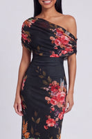 Load image into Gallery viewer, Ivory Floral One Shoulder Sheath Ruched Maxi Formal Dress