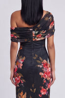 Load image into Gallery viewer, Ivory Floral One Shoulder Sheath Ruched Maxi Formal Dress