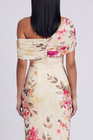 Load image into Gallery viewer, Ivory Floral One Shoulder Sheath Ruched Maxi Formal Dress