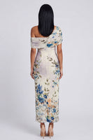 Load image into Gallery viewer, Ivory Floral One Shoulder Sheath Ruched Maxi Formal Dress