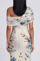 Load image into Gallery viewer, Ivory Floral One Shoulder Sheath Ruched Maxi Formal Dress