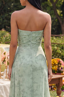 Load image into Gallery viewer, Dusty Sage Strapless A Line Keyhole Maxi Formal Dress with Slit