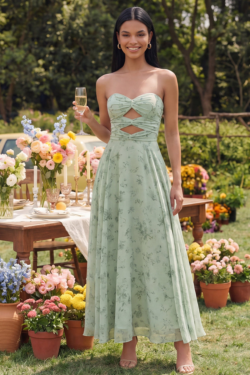 Load image into Gallery viewer, Dusty Sage A Line Maxi Formal Dress with Keyhole