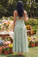 Load image into Gallery viewer, Dusty Sage A Line Maxi Formal Dress with Keyhole