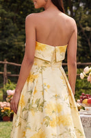 Load image into Gallery viewer, Yellow Floral Strapless Maxi A Line Formal Dress