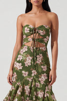 Load image into Gallery viewer, Dark Green Mermaid Keyhole Floral Maxi Formal Dress with Ruffles