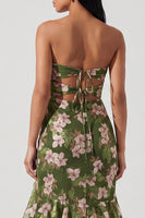 Load image into Gallery viewer, Dark Green Mermaid Keyhole Floral Maxi Formal Dress with Ruffles