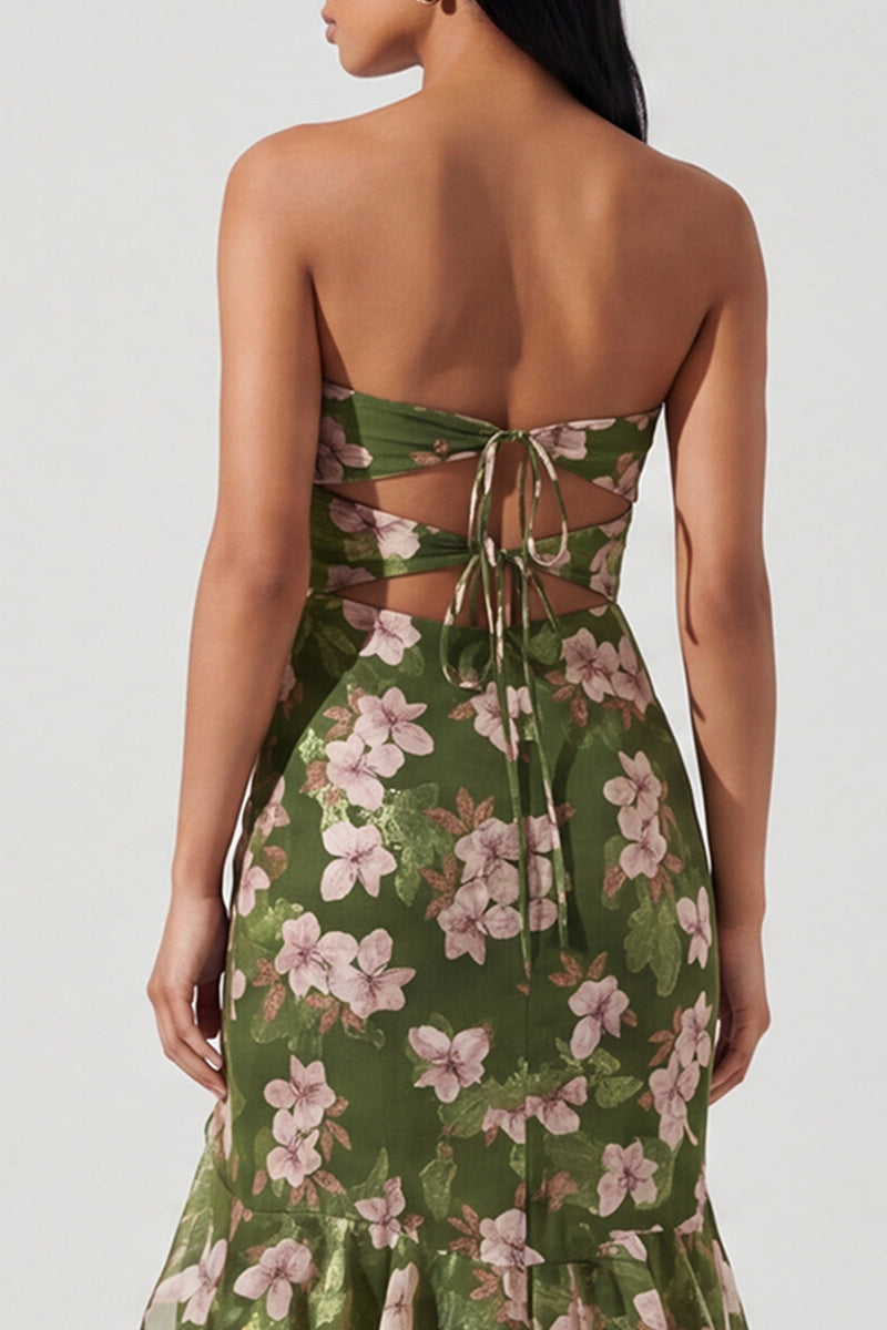 Load image into Gallery viewer, Dark Green Mermaid Keyhole Floral Maxi Formal Dress with Ruffles
