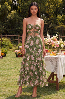 Load image into Gallery viewer, Dark Green Mermaid Keyhole Floral Maxi Formal Dress with Ruffles