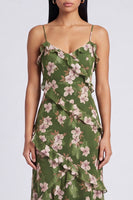 Load image into Gallery viewer, Dark Green Floral Spaghetti Straps A Line Maxi Formal with Ruffles